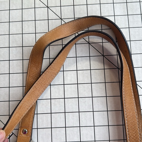 Fossil Leather Shoulder Bag | Cognac Brown Satchel | Buckle Detail | Key Charm - Picture 3 of 13